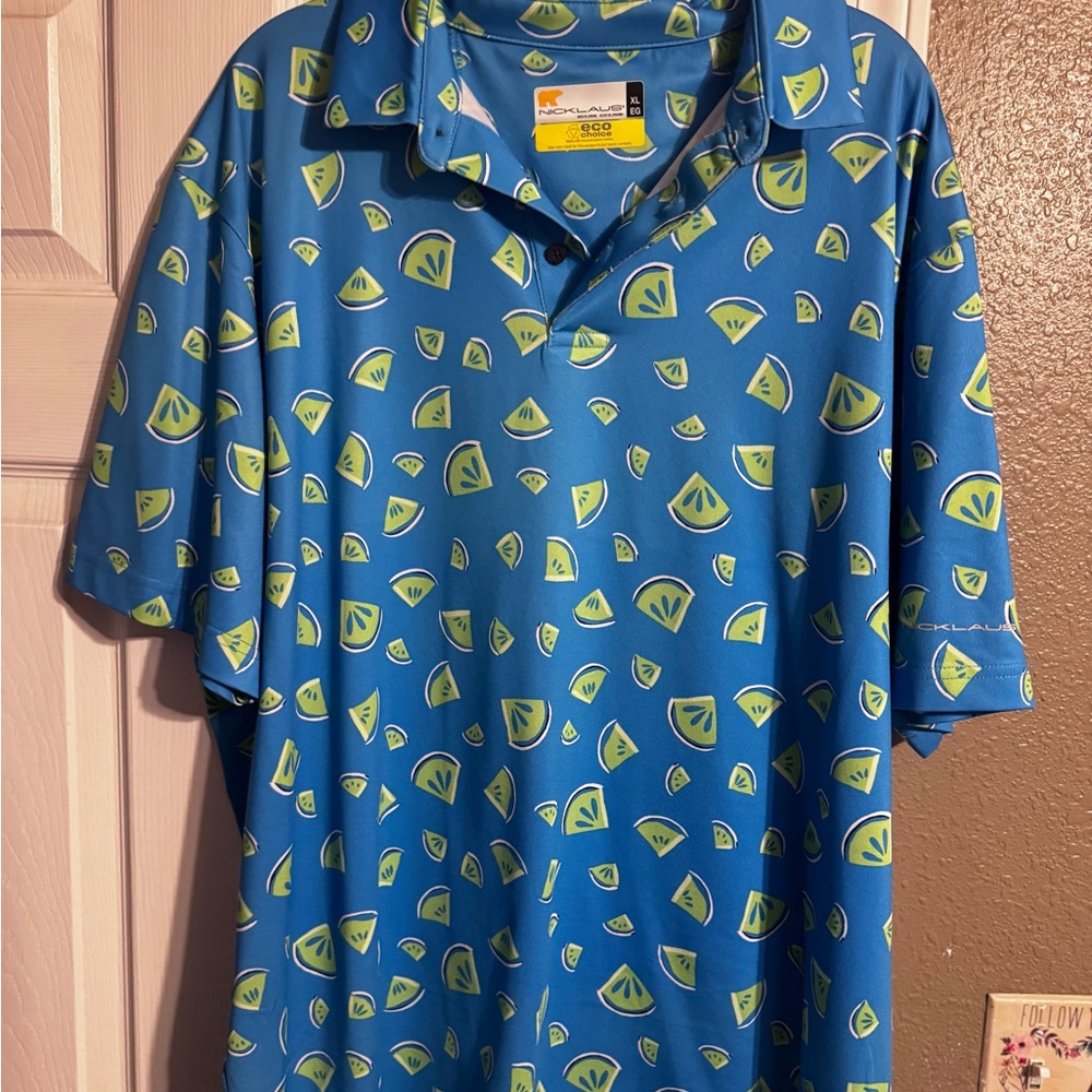 Vibrant Blue Watermelon Print Polo Shirt